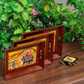Swadeshi Blessings Wooden Serving Tray Set- Handcrafted & Hand-Painted for Kitchen/Table & Home Decor/Dinning/Gifts/Restaurants/Living Room/Coffee Table (Set of 3 Trays) (Brown)