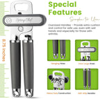 Spring Chef Stainless Steel Can Opener - Manual with Soft Grip Handles, Easy Turn, Heavy Duty Hand Can Openers for Seniors with Smooth Edge - Magnetic Lid Remover - Gray