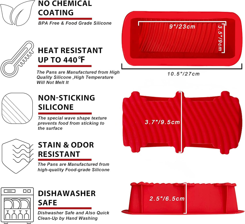 Anaeat Silicone Bread and Loaf Pans Set of 2, Non-stick loaf pans - Just PoP Out! Flexible Silicone Baking Molds for Homemade Breads, Cakes, Meatloaf, Brownies, BPA Free & Oven Safe & Dishwasher Safe