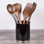 Creative Home Stainless Steel Utensil Holder– 6.3" Large Cooking Tool Organizer for Kitchen Decor and Countertop Storage, Stable Anti-Tip Design, Durable Powder-Coated Finish, Black