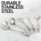 Zulay Kitchen Stainless Steel Cooking Utensil - Stainless Steel Kitchen Utensil - Durable Kitchen Gadgets - Metal Kitchen Accessories - Easy to Clean Kitchen Tools - 5 Piece Set