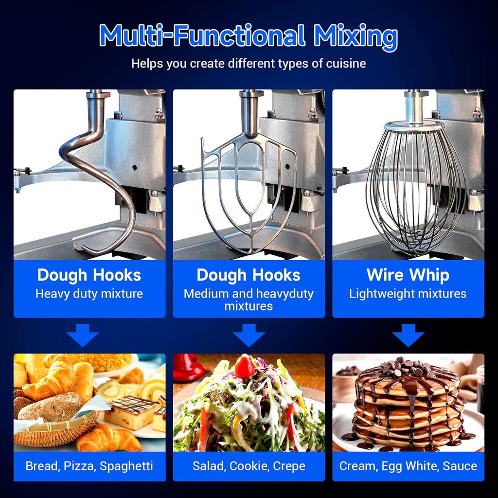 Commercial Food Mixer 15Qt,600W Commercial mixer 3-Speed Adjustable with Timing Function, Industrial Dough Mixer with Stainless Steel Bowl for Bakery Pizzeria (Upgrade)