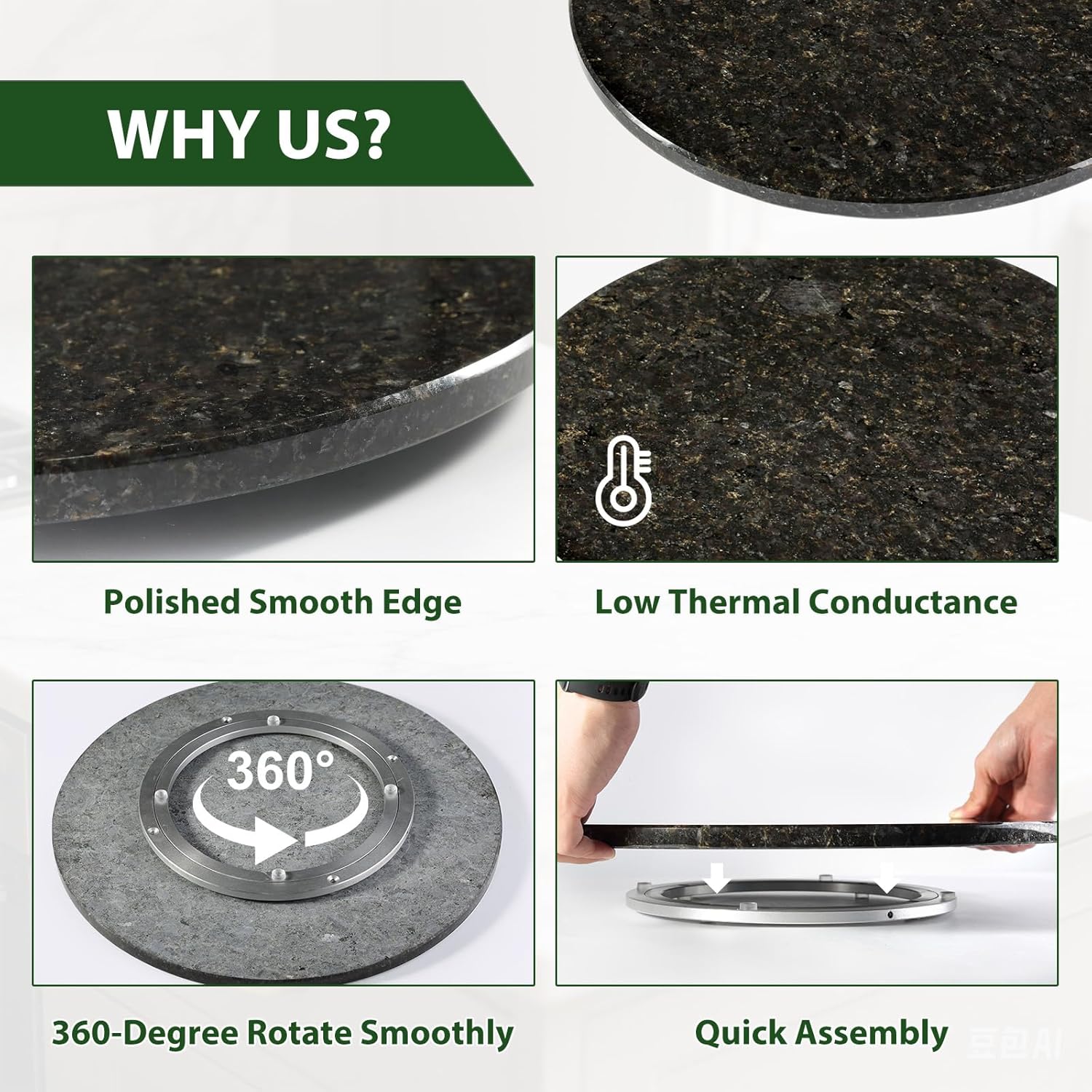 Marble Lazy Susan, 16 in Lazy Susan Turntable Organizer for Cabinet Pantry Kitchen Countertop Fridge Bathroom Makeup Vanity Countertop - Black