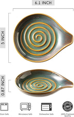 LAUCHUH Spoon Rest for Kitchen Counter,5" Spoon Holder for Kitchen Counter Stove Top Ceramic Spatula Holder for Ladle, Spatula, Spoons or Tongs, Thanksgiving Gifts, Unique Green
