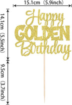 1 PCS Happy Golden Birthday Cake Topper Gold Glitter Birthday Cake Pick 1/13/16/18/21/30/40/60/70/80/90th Cake Decorations for Celebrating 50th Anniversary Theme Party Supplies