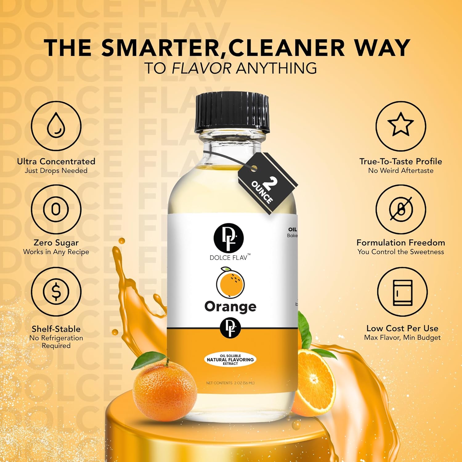 Dolce Flav Natural Orange Extract – 2 Ounce Oil-Soluble Kosher, Sugar-Free, Concentrated Citrus Flavor for Candy, Chocolates & Desserts, Includes Measured Dropper