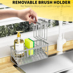 Cisily Sink Caddy Organzier with High Brush Holder, Sponge Holder for Sink, 304 Rustproof Stainless, Kitchen Countertop Soap Dispenser Organizer, Gray Kitchen Decor and Accessories