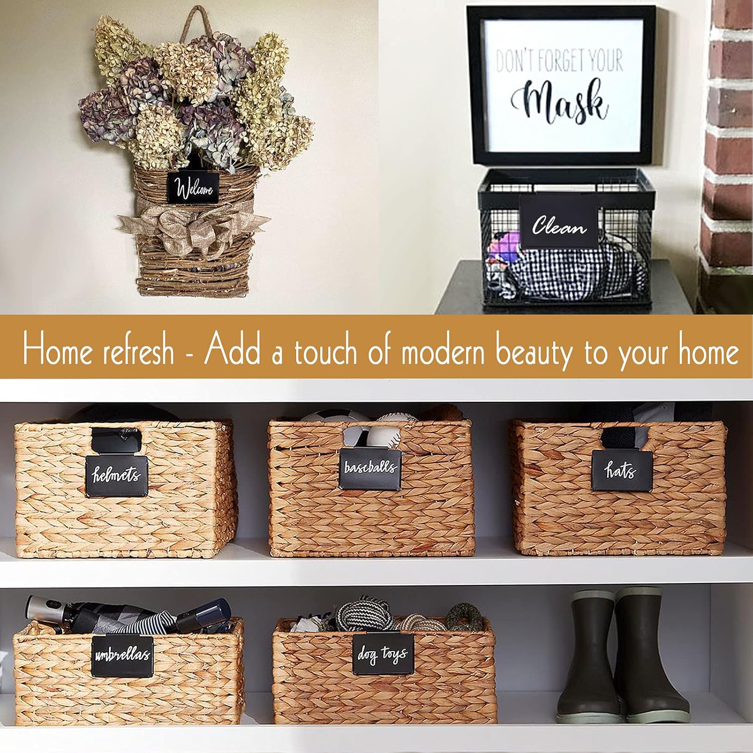 18 Pack Metal Pantry Baskets with Clips, Labels and 4 White Chalk Markers - Organization and Storage for Kitchen Bins