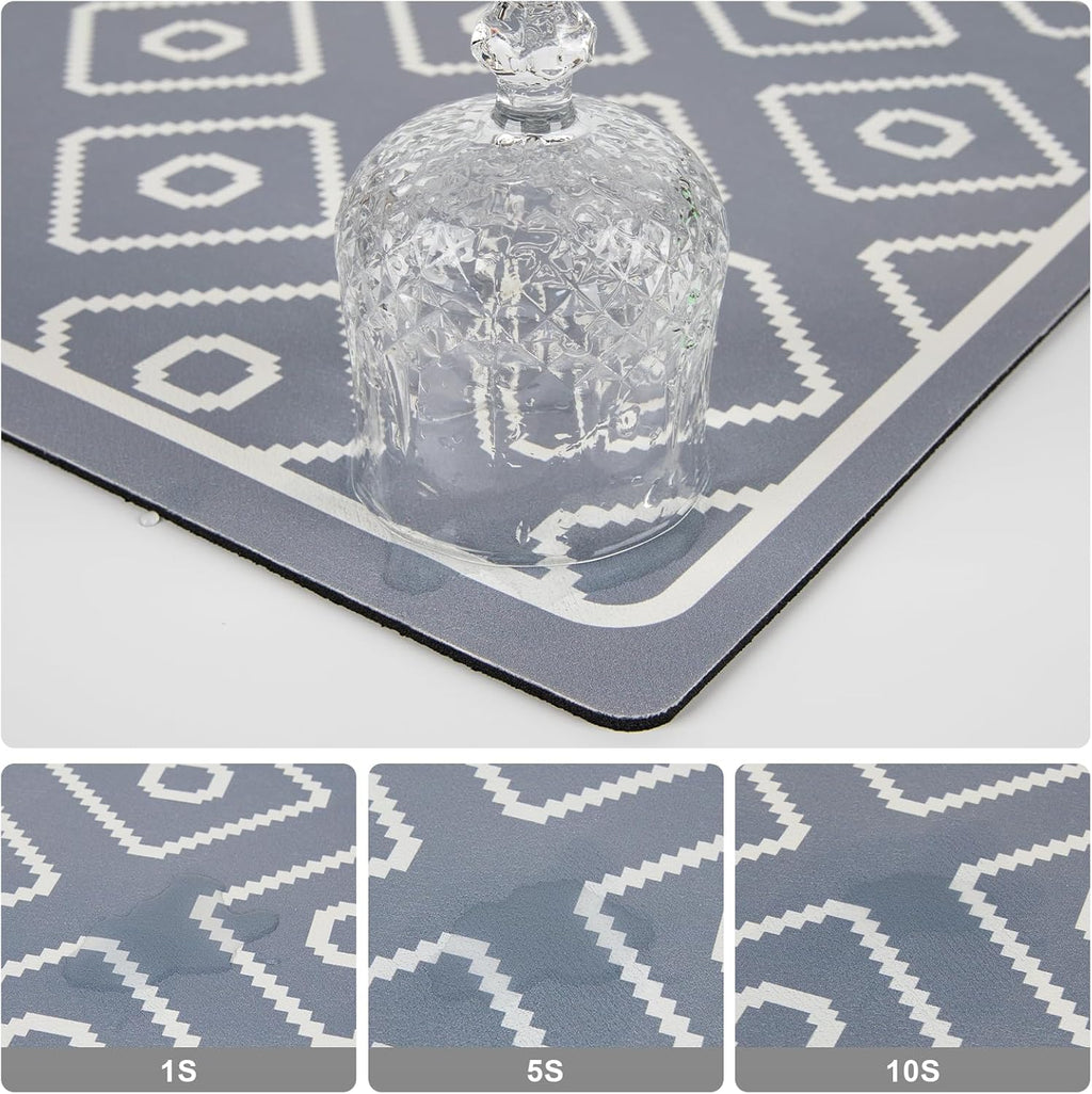 SUEH DESIGN Dish Drying Mat, Absorbent Coffee Mat 23.6 x 15.7 in Quick Dry Kitchen Drying Dish Drain Mat for Kitchen Counter Coffee Bar, Gray