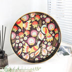 Spsyrine Decorative Serving Tray with Handles, Lacquered Coffee Table Tray for Ottoman, Round Waterproof Platters for Centerpieces, Parties, Living Room, Kitchen Counter Organization Peacock