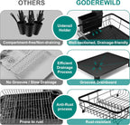 2-Tier Dish Drying Rack for Kitchen Counter,Space-Saving Dish Rack with Drainboard,Rustproof Countertop Dish Drainer with Utensil Holder for Sink,Black