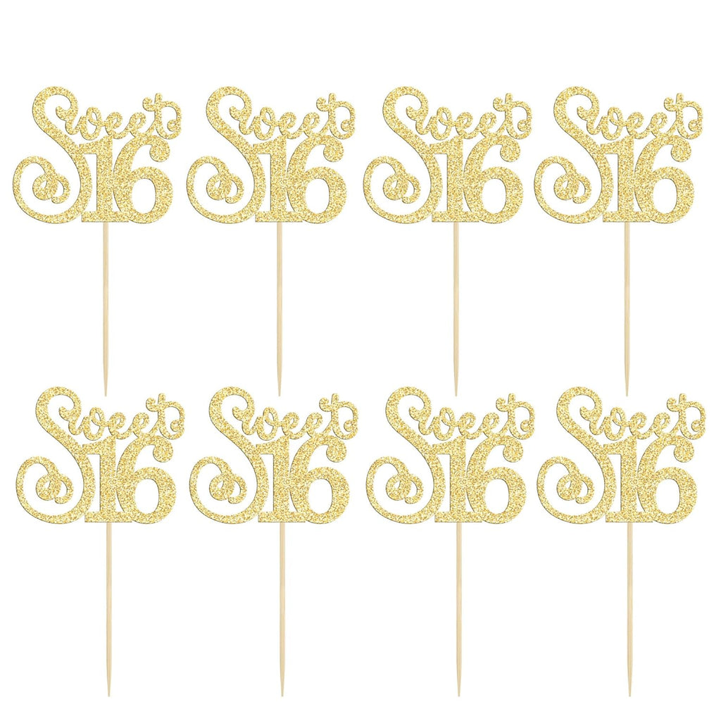 Gyufise 24 Pack Happy Sweet 16 Cupcake Toppers Glitter Sixteen 16th Birthday Cupcake Picks Cheers to 16 Years Old Cupcake Decorations for 16th Birthday Anniversary Party Cake Decorations Supplies Gold
