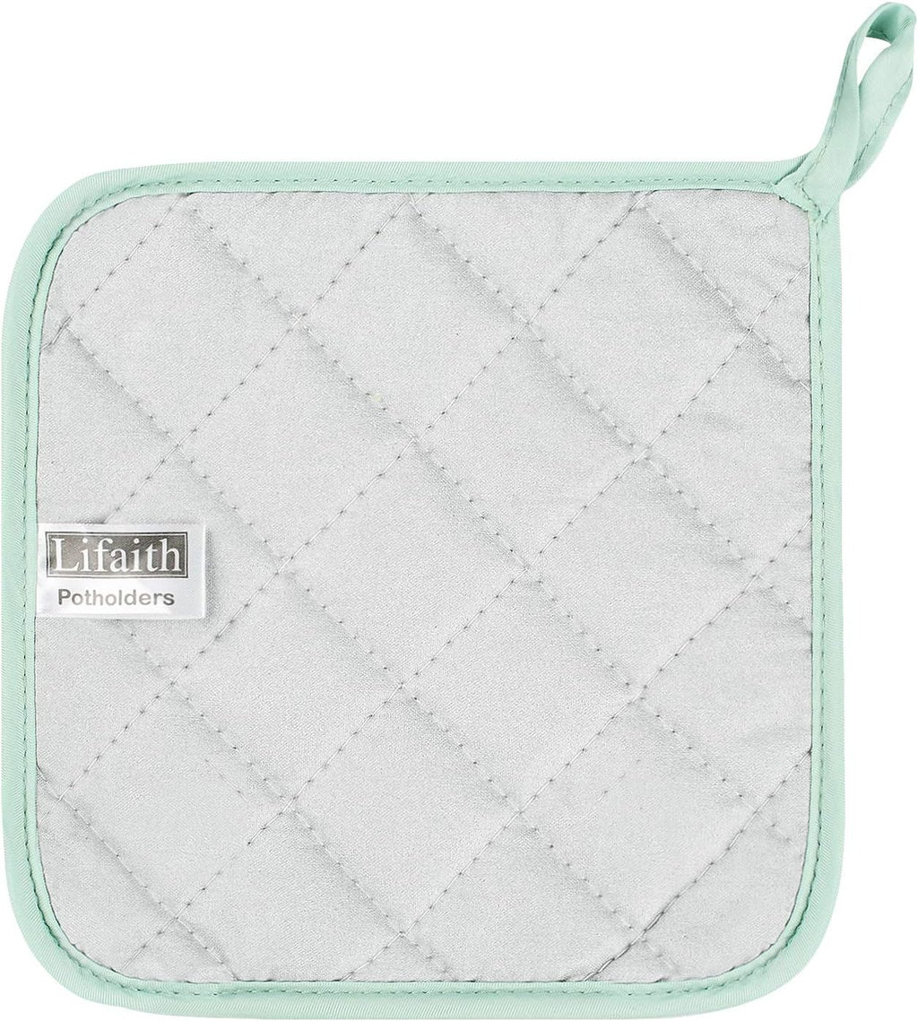 100% Cotton Kitchen Everyday Basic Terry Pot Holder Heat Resistant Coaster Potholder for Cooking and Baking Set of 5 Mint Green