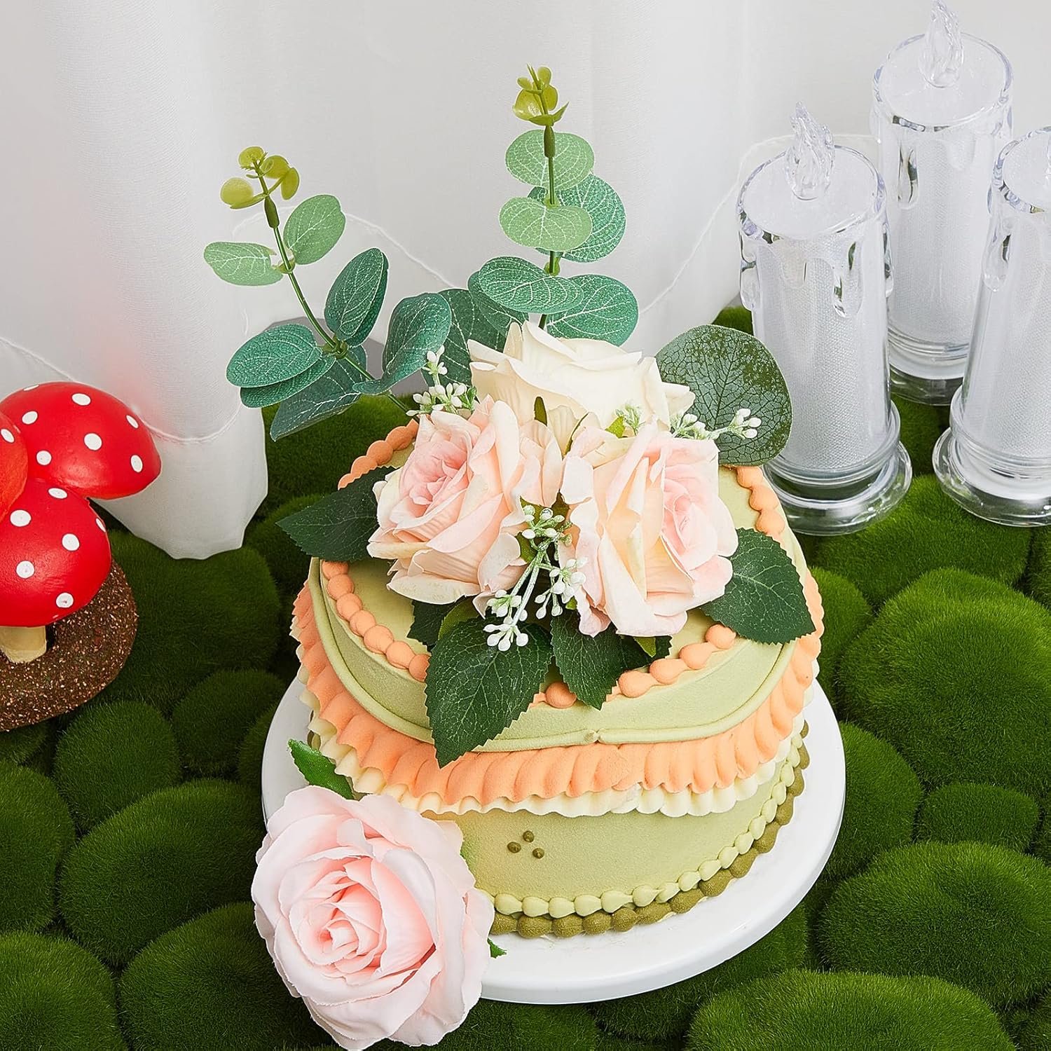 Taiyin 9 Pcs Flower Cake Topper Boho Cake Decorations Eucalyptus Flowers Floral Decorations for Women Wedding Birthday Party Anniversary(Light Pink)