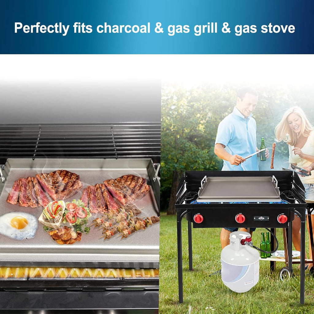 Uniflasy Cast Iron Griddle for Gas Grill Flat Top Griddle Insert for Outdoor Gas Grill, 25" x16" Cooking Skillet Plate Pan Teppanyaki for Charcoal/Electric Grills Fits Camping Tailgating Parties