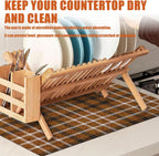 Brown Plaid Dish Drying Mat for Kitchen Counter Microfiber Absorbent Dish Kitchen Drying Mat Draining Reusable Washable for Dishes/Utensils/Counterto