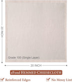 eFond Cheese Cloths | 8-Pack, 20x20Inch Squares with Hemmed Edges | Grade 100 Ultra Fine Reusable Cheesecloth for Straining | Unbleached Cotton Muslin Cloths | For Nut Milk, Butter, Baking & Cooking