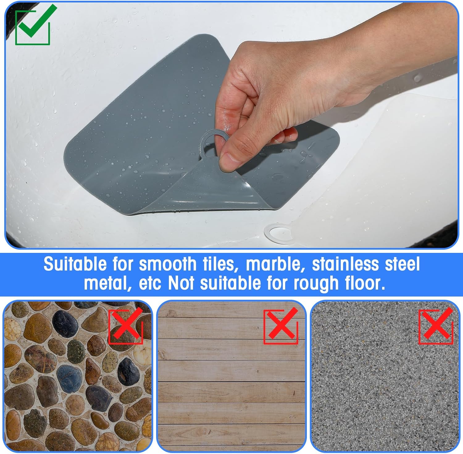 Yinkin 6 Pcs Drain Covers to Keep Bugs Out Silicone Shower Floor Tub Stoppers Bathtub Drain Stoppers Sewer Anti-Odor Mats Deodorizing Plugs for Bathroom(6 x 6 Inch,Square,Grey)