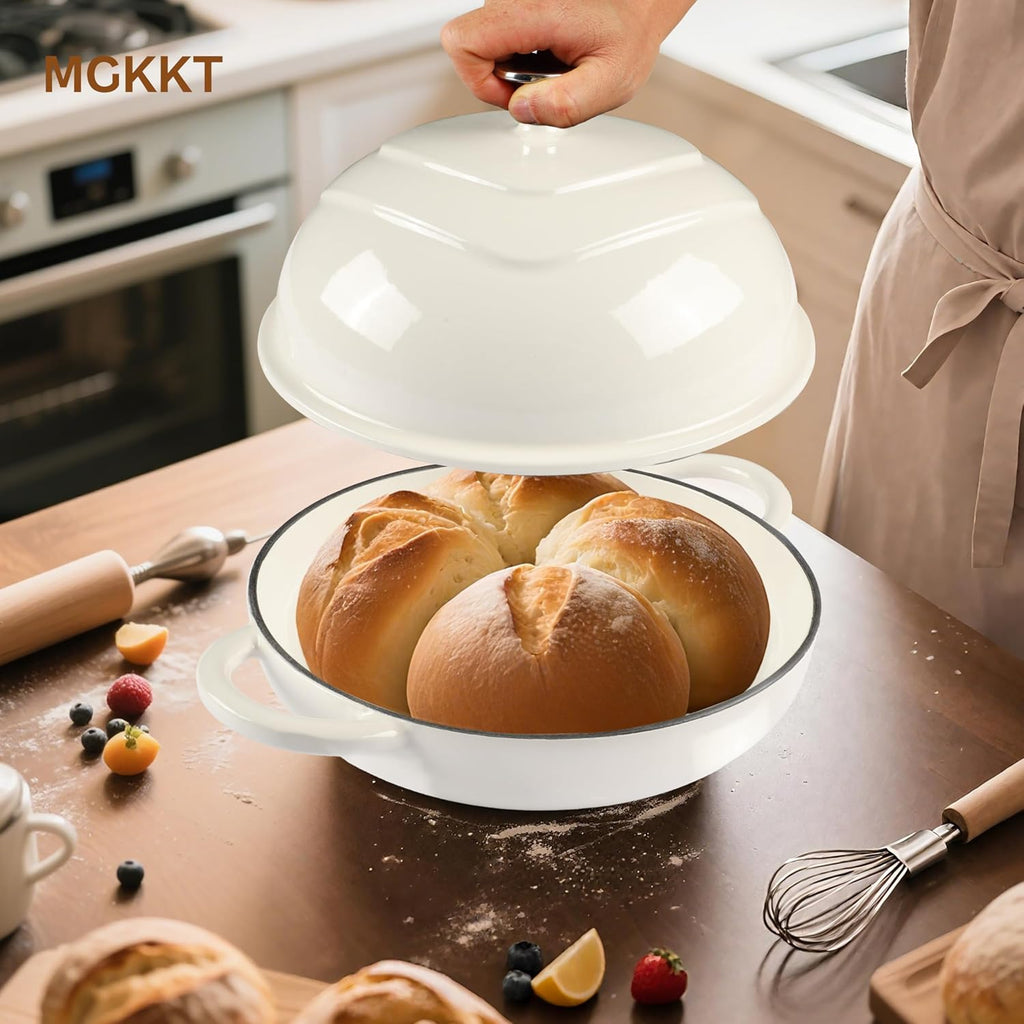 MGKKT Enameled Cast Iron Dutch Oven Pot for Sourdough Bread Baking, 5 Quart Non Stick Cloche Homemade Bread Oven with Lid, Baking Gifts, Alpine Oat White