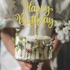 1 PCS Happy Birthday Cake Topper Glitter Happy Birthday Cake Pick Bunting Decor for Anniversary Celebrating Happy Birthday Party Cake Decorations Supplies Gold