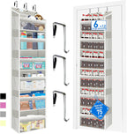 over the door organizer, Solid Bamboo Board (Not Plastic!) 6-Tier Heavy Duty 75LB, 12 Side Pockets, 3 Reinforced Hooks & Anti-Slip Pads, Waterproof & Washable, No Sagging, No Door Damage,Grey