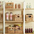 Hand-woven Water Hyacinth Baskets, Pantry Organizers and Storage with Handles, Decorative Wicker Baskets for Organizing Shelves, Laundry (10x8.5x7in 2-Pack, Natural Hyacinth)