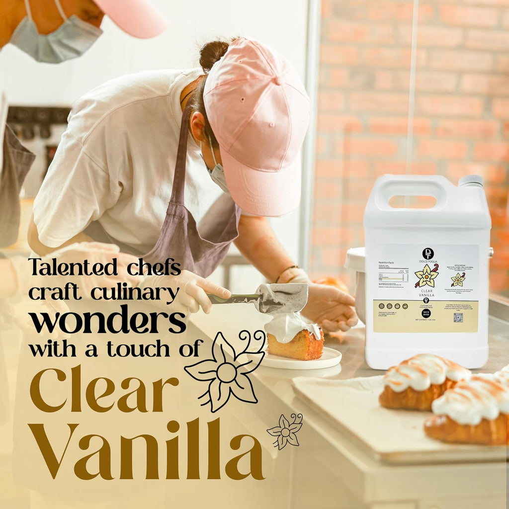 Dolce Flav Clear Double Strength Imitation Vanilla Extract - 1 Gallon - Gluten-Free, Keto-Friendly & Sugar-Free Vanilla Flavoring with Natural and Artificial Vanilla Flavor