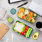 Sinnsally Bento Box Adult Lunch Box,Stackable Japanese Bento Lunch Box Containers for Women/Men with Compartments(47oz),Lunch Containers with Utensil Set,Leak-Proof Lunchbox,Rectangle(Nordic Green)