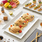 MIECOO Large Serving Platters, 18.5" x 11.5" White Serving Trays Set, Rectangular Porcelain Plates for Party, Wedding, Birthday, Entertaining, Food, Appetizer, Fruit, Sushi, Dessert, Set of 2