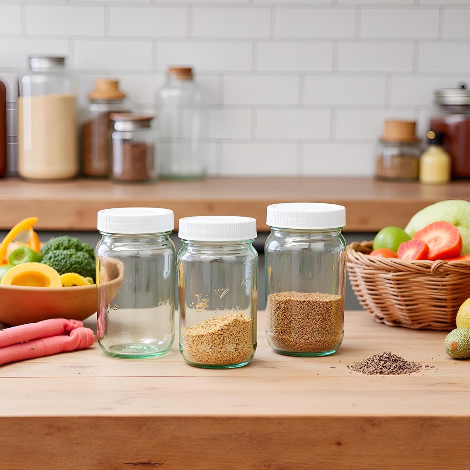 JARMING COLLECTIONS 16oz Glass Mason Jars with BPA-Free Plastic Lids – Regular Mouth Pint Mason Drinking and Storage Jars for Kitchen, Pantry, Canning, and Food Storage