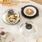 Microwave Splatter Cover for Food, Plastic Microwave Cover with Water Steamer and Integrated Handle, 10 Inch Splatter Guard Lid with Plate, Kitchen Gadgets & Accessories (Black, 10 inch)