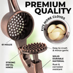 Zulay Kitchen Large Premium Garlic Press Set - Bigger Bowl for Bigger Garlic - Rust Proof & Dishwasher Safe Garlic Mincer Tool - Easy-Squeeze, Easy-Clean Silicone Garlic Peeler & Brush (Copper)