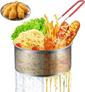 Deep Fryer Basket Only, 7''x4'' Colander with Silicone Handle,Round Stainless Steel Fry Baskets, Heat Resistant for Frying French Fries Cooking Noodles Vegetables, Ideal for Gift, 2.3-Quart