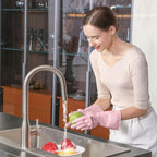 COOLJOB Large Household Rubber Gloves with Cotton Liner & Non-slip Grip, Waterproof Long Lasting Dishwashing Gloves for Kitchen & Bathroom Cleaning, Light Pink, 1 Pair