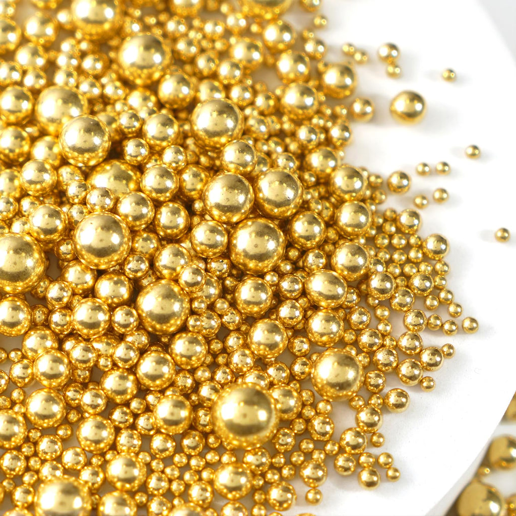 Gold Pearl Sprinkles for Cake Decorating, 150g/5.29oz, Mix Size, Edible Sugar Candy Pearls, Cake Decorations, Cupcake, Cookies, Ice cream Topper, Holiday, Wedding Party, Easter, Christmas Supplies
