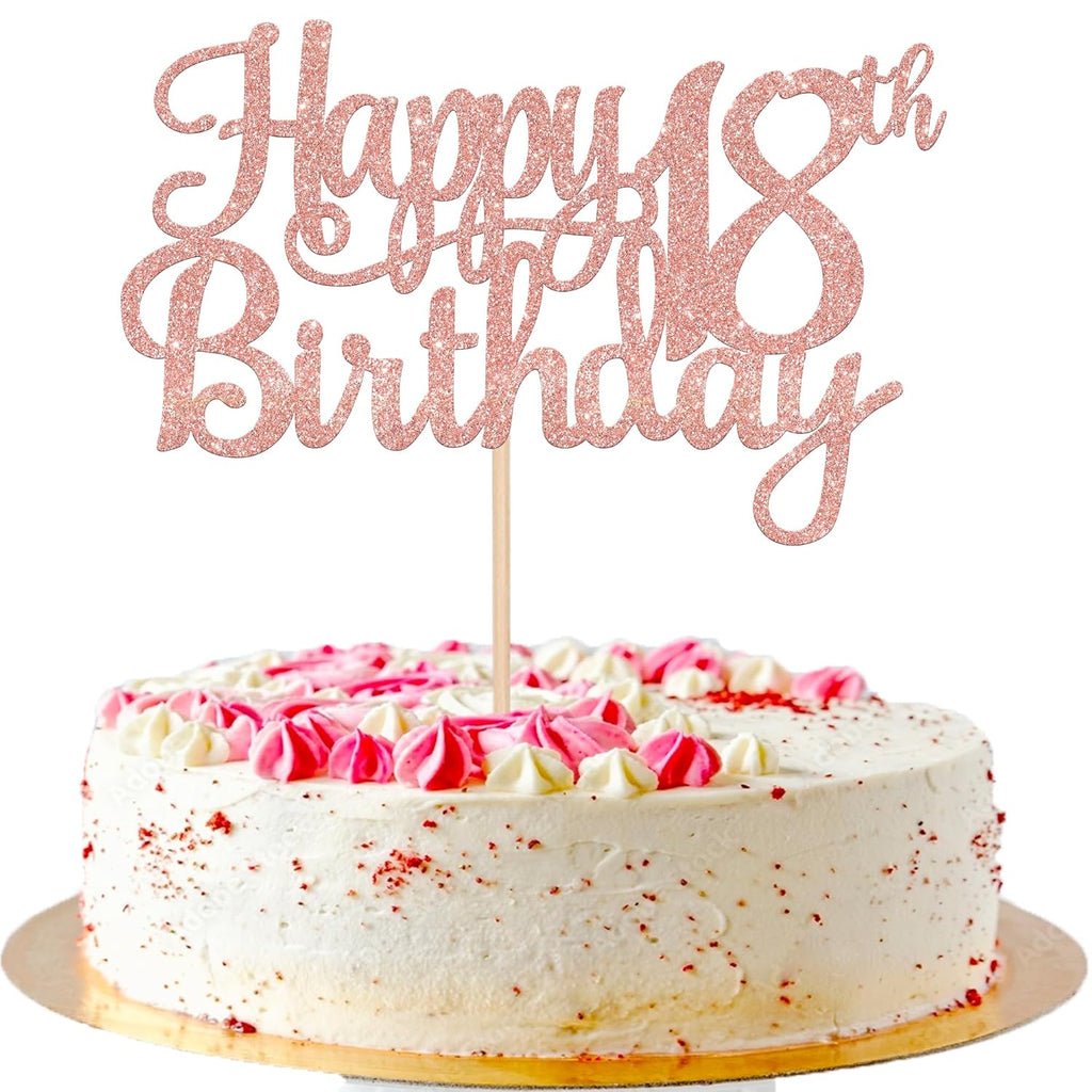 1 PCS Happy 18th Birthday Cake Topper Glitter Cheers to 18 Years Birthday Cake Pick 18 Fabulous Cake Decoration for Happy 18th Birthday Theme Party Decorations Supplies Rose Gold