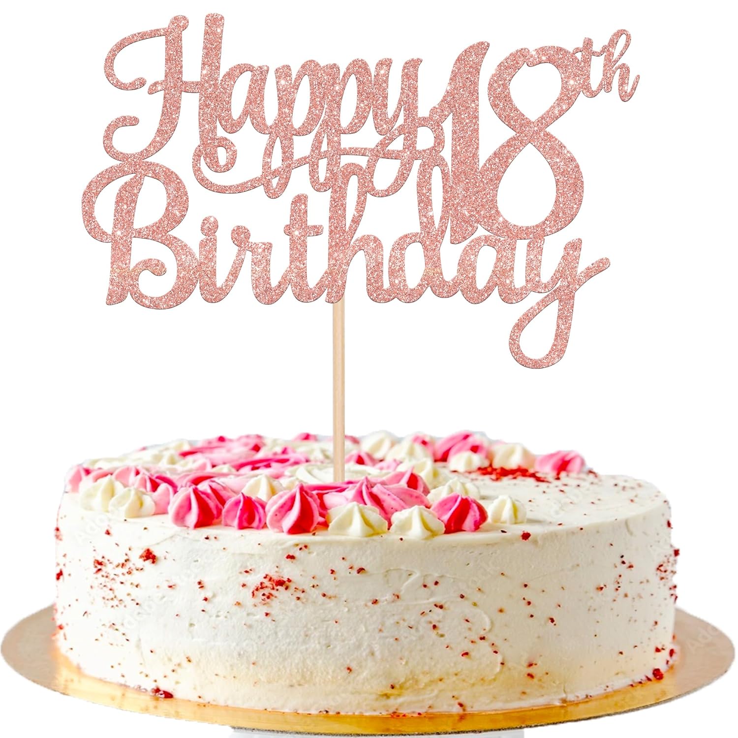 1 PCS Happy 18th Birthday Cake Topper Glitter Cheers to 18 Years Birthday Cake Pick 18 Fabulous Cake Decoration for Happy 18th Birthday Theme Party Decorations Supplies Rose Gold