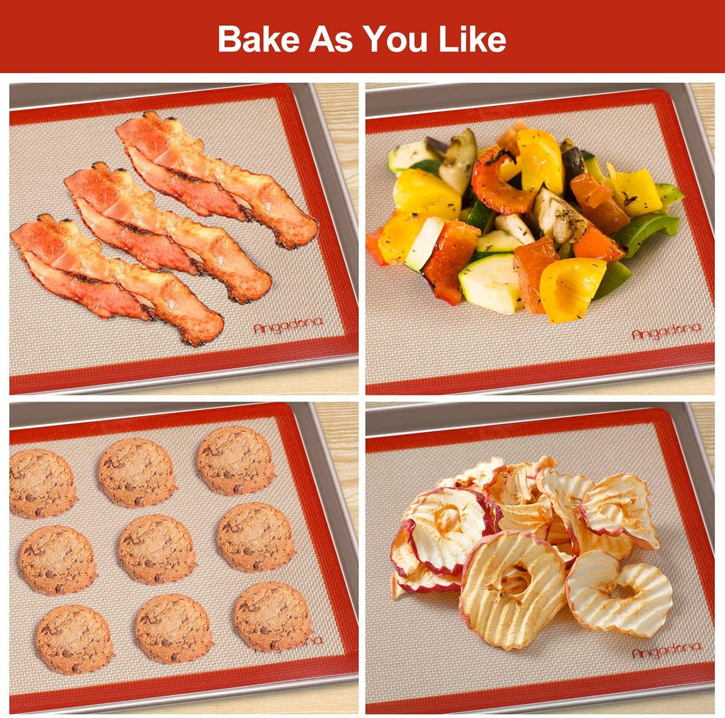Silicone Baking Mat Set of 4, Easy Clean & Non-Stick Food Grade Reusable Baking Mat, Silicon Baking Mats Oven Liner Sheet, Round & Square Cake Mat, Pastry Board Rolling Dough Mats for Macaron Cookie