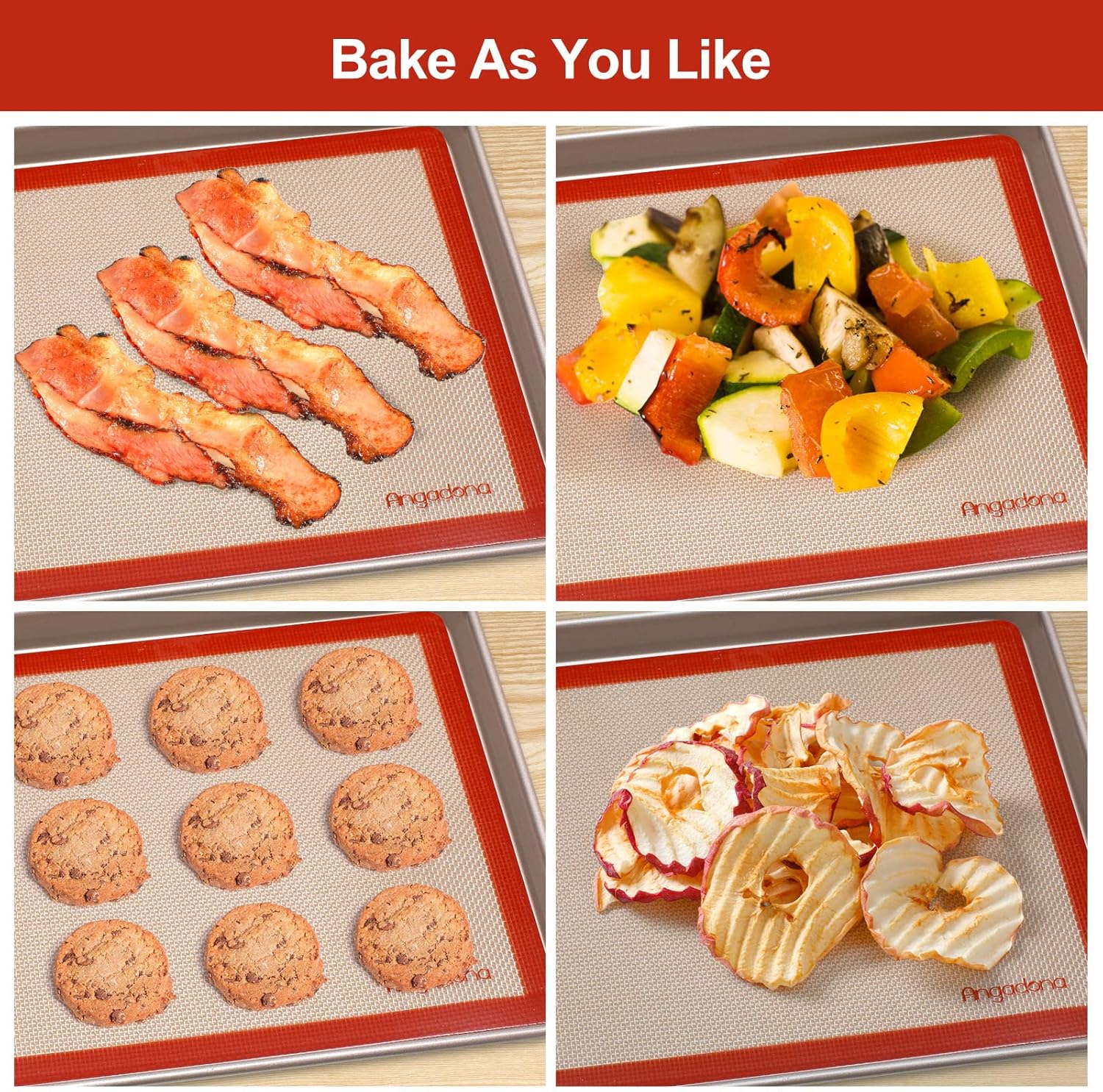 Silicone Baking Mat Set of 4, Easy Clean & Non-Stick Food Grade Reusable Baking Mat, Silicon Baking Mats Oven Liner Sheet, Round & Square Cake Mat, Pastry Board Rolling Dough Mats for Macaron Cookie
