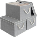 StorageWorks Storage Bins with Lids, Decorative Storage Boxes with Lid and Soft Rope Handles, Foldable Storage Baskets for Closet, Shelves, Stackable, Gray, Jumbo, 3-Pack