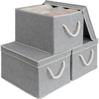 StorageWorks Storage Bins with Lids, Decorative Storage Boxes with Lid and Soft Rope Handles, Foldable Storage Baskets for Closet, Shelves, Stackable, Gray, Jumbo, 3-Pack