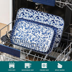 vancasso Serving Platters Set of 3, 16"/14"/12" Inch Rectangular Trays - Serving Platter Extra Large, Ceramic Serving Dish Microwave & Dishwasher Safe (Vintage Blue A)