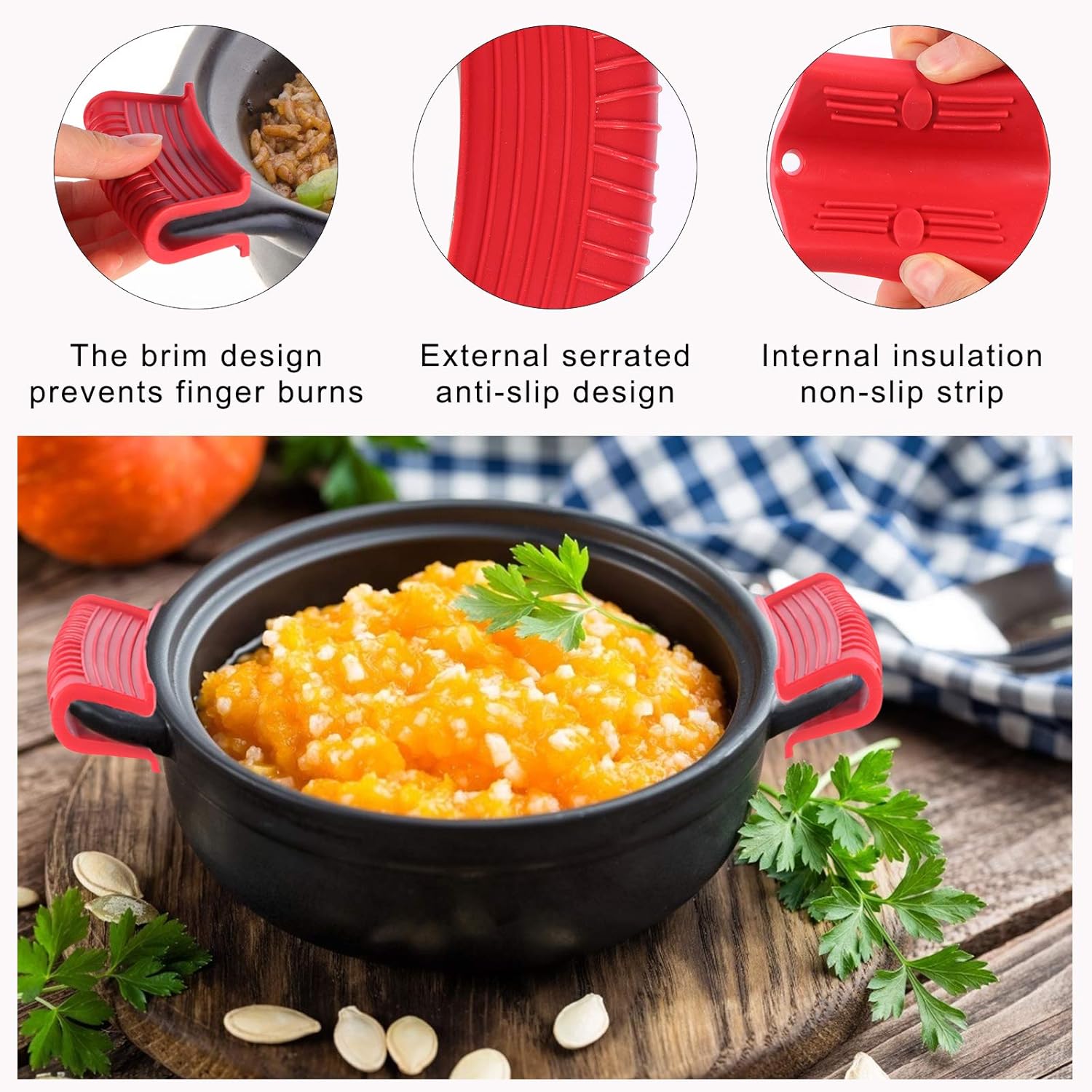 8 Pcs Non-Slip Silicone Hot Handle Holder & Assist Grips, Potholder for Cast Iron Skillets, Heat Resistant Handle Cover Sleeve for Frying Pans, Casserole, Cookware Handles, Red