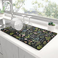 Rnivvi Dish Drying Mat for Kitchen Counter, XL 15 x 24" Cute Flower Theme Super Absorbent Drainer Pad, Non-Slip Heat Resistant Coffee Bar Mat for Coffee Machine Station Accessories,Black Dish Rack Pad