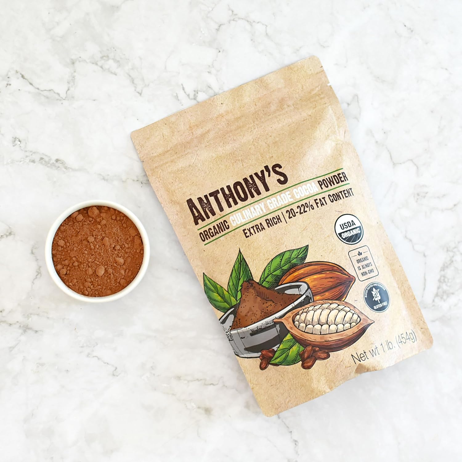 Anthony's Organic Culinary Grade Cocoa Powder, 1 lb, Dutch Processed Baking Cocoa, Gluten Free, Non GMO, Keto Friendly