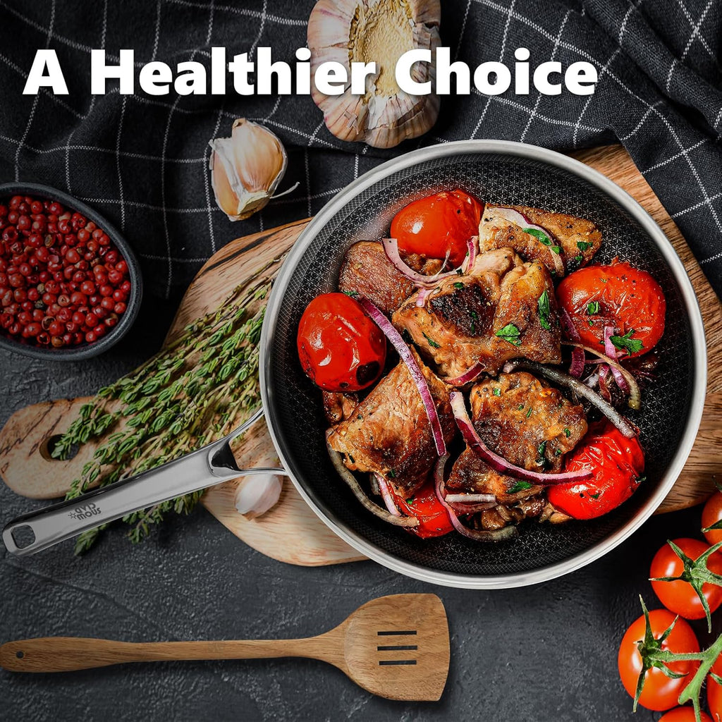 Non Stick Frying Pans 12 inch, Hybrid Frying Pans Nonstick,non stick Stainless Steel Skillets, Dishwasher and Oven-Safe Chef Pan, Induction Compatible Cooking Pan, PFOA Free Cookware