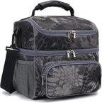 FlowFly Double Layer Cooler Insulated Lunch Bag Adult Lunch Box Large Tote Bag for Men, Women, With Adjustable Strap,Front Pocket and Dual Large Mesh Side Pockets