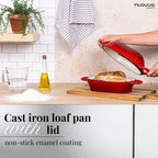 Dutch Oven For Sourdough Bread Baking – Enamelled Cast Iron Bread Loaf Pot – Oven Safe Non Stick Bread Pot – Rectangular, Red, 24cm x 16cm – by Nuovva