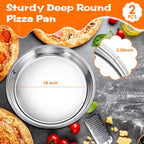 Nuogo 2 Pcs 16 Inch Large Deep Pizza Pans Stainless Steel Pizza Tray Round Oven Tray Rust Proof Reusable Bakeware Cooking Pan Dishwasher Safe for Baking, Serving, and Displaying Cookie Pie