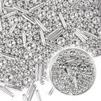 Dazzjoy Silver Pearl Rods Sprinkles, 130g/4.58oz, Mix Size, Pearl Sprinkles for Cupcake Decorating, Cupcake Toppers, Cake Decorations, Ice Cream, Wedding Party Valentines Easter Supplies
